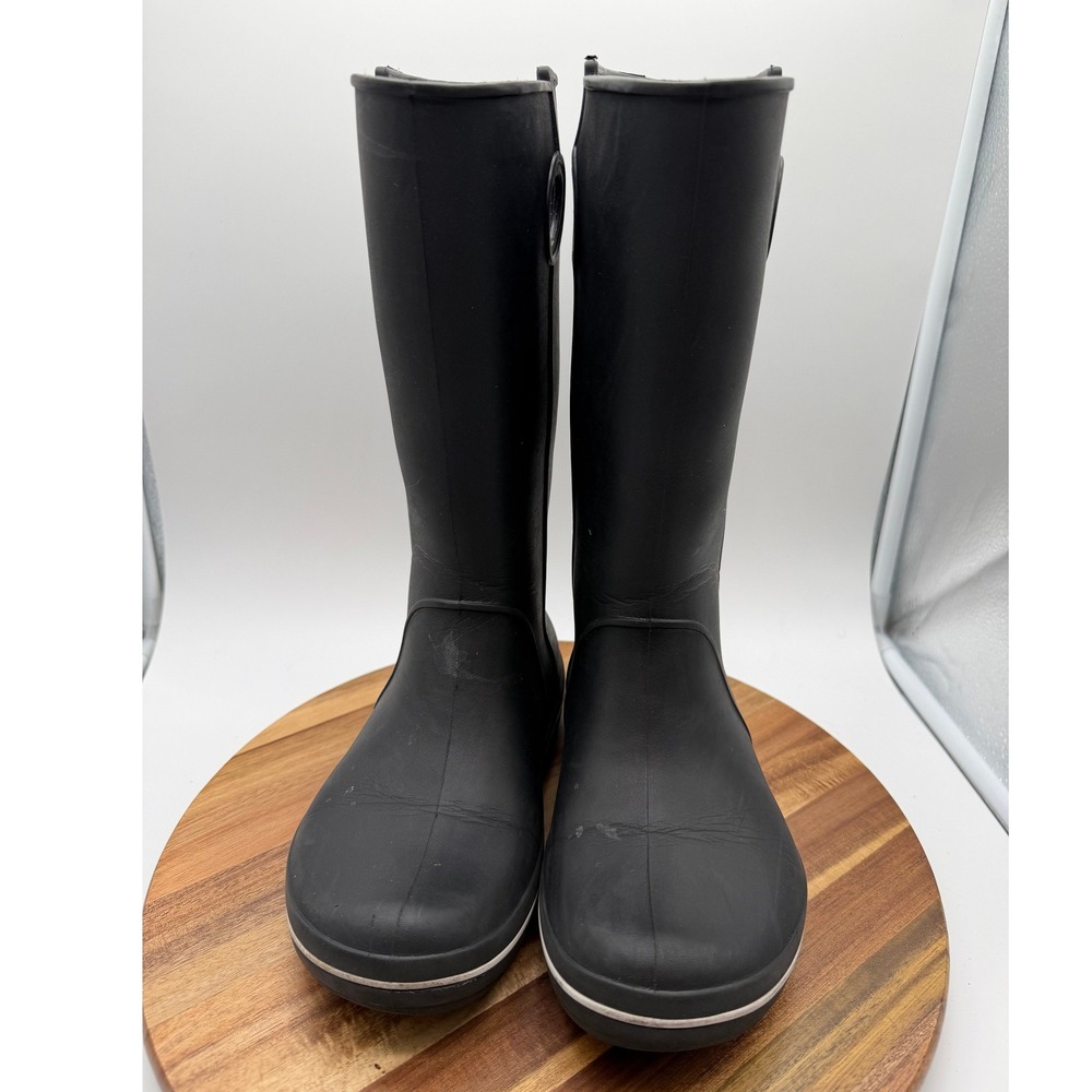 Crocs Jaunt Tall Rain Boots Women's Size 6 Black Waterproof Pull On Rubber Boots